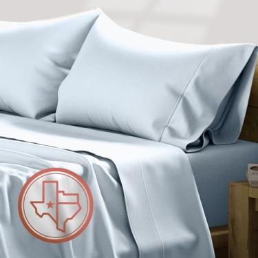Imagem de TEXAS LINEN CO. Jogo de lençol queen de algodão egípcio luxuoso - 600 fios 4 peças com bolso profundo e lençol de cima, macio, refrescante, extra longo, roupa de cama de hotel com trama de cetim