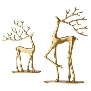 Imagem de Fenteer Estatueta de Rena Decorativa de Natal Moderna em Metal para Lareira, S L Gold