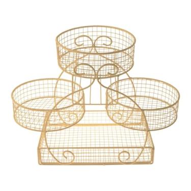 Imagem de ＫＬＫＣＭＳ Cesta de arame de arame de arame cesta de pão de cesta multiuse a de cozinha rack de malha de ferro stand para lanche vegetariano holdiay, Ouro