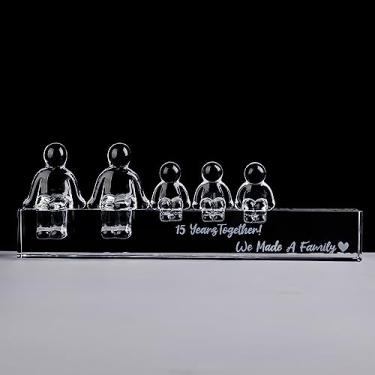 Imagem de Presentes de casamento de cristal de 15º aniversário para sua esposa, 15 anos para ele marido - 15 anos juntos fizemos um ornamento de vidro para a família (3 crianças)