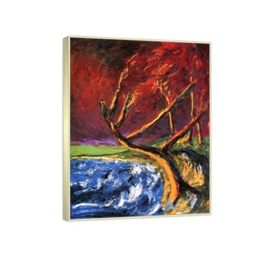 Imagem de RYLJCZ Pinturas famosas abstratas. Pôsteres e impressões de arte de Emil Nolde (árvore na praia). Reprodução em tela. Quadro decorativo para sala de estar. (50 x 65 cm (19,7 x 25,6 pol)/Molduras de