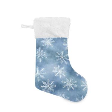 Imagem de ATTX Pacote com 2 meias de Natal flocos de neve de Natal com punho de pelúcia branco - Decoração de Natal para presentes, meia de 43 cm (78)