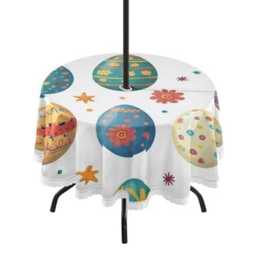 Imagem de Blueangle Toalha de mesa redonda impermeável com ovos de Páscoa de 152 cm com orifício para guarda-chuva - Tecido resistente à prova de sol para todos os climas para pátio, acampamento, piquenique(125
