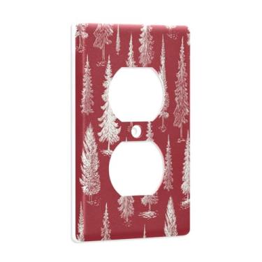 Imagem de Blueangle Placa de parede dupla para árvore de Natal vermelha e branca, tamanho padrão, placas de cobertura de tomada elétrica de 1 gangue para decoração de quarto de escritório em casa, 4,53 x 2,76