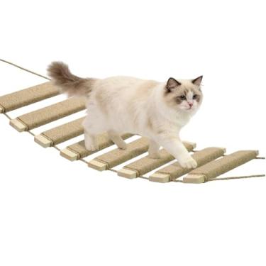 Imagem de Árvore e ponte para gatos ao ar livre de 56 cm, escada para gatos de vários níveis com corda de sisal, estrutura de escalada durável, poste de arranhão, poleiro e torre de brincar para gatos internos