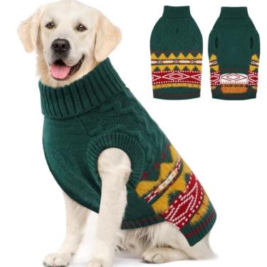 Imagem de MIGOHI Suéter aconchegante para cães, macio GG com orifício para trela | Mantenha quente gola rolê de malha de Natal para cães médios em clima frio, beagle, corgi, Shiba Inu, verde, GG