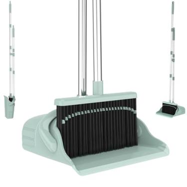Imagem de AISHUJIE Conjunto de vassoura com pá de lixo – Conjunto de vassoura e pá de lixo com cabo longo de 132 cm com dentes autolimpantes, panela e vassoura para uso no chão da cozinha e escritório em casa