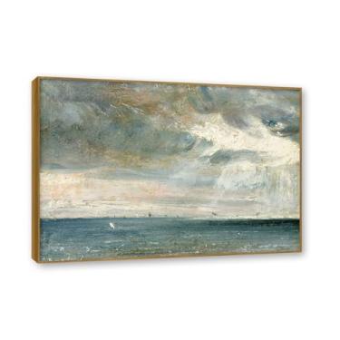 Imagem de Moldura de teca. Arte em tela romantismo estilo constable (A Storm off the South Coast), pintura de paisagem inglesa emoldurada, decoração de parede elegante para sala de estar escritório. 50 x 70 cm