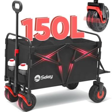 Imagem de Sekey Carrinho de vagão com grandes rodas de praia para todos os terrenos, vagões estendidos dobráveis e resistentes com taligate, carrinhos utilitários dobráveis para acampamento, jardim, atividades
