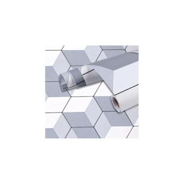 Imagem de Papel de Parede Adesivo PVC Estampa Geométrica Bege, 5m x 45cm, Autoadesivo, Removível, 380g