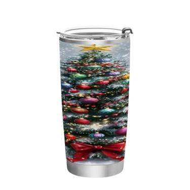 Imagem de STAYTOP Copo de aço inoxidável de árvore de Natal de 590 ml, copo de café isolado com tampa e canudo, caneca de café de viagem de parede dupla para bebidas quentes e frias