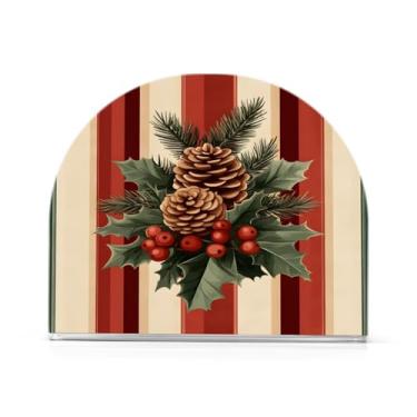 Imagem de xigua Porta-guardanapos de bagas de Natal e azevinho para mesas, elegantes suportes de guardanapo de papel de placa acrílica, dispensador de papel de seda independente moderno para jantar, sala de
