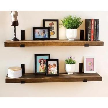 Imagem de Kit 2 Prateleiras Industriais com Mão Francesa Invertida | Nicho de Decoração Rústica para Sala, Cozinha e Quarto(Envelhecida,1 Metro)