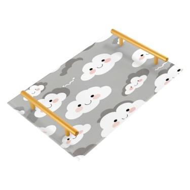 Imagem de Wassud Bandeja de banheiro fofa com estampa de nuvem, bandejas de perfume, alça de maquiagem, cômoda, quarto, cozinha, mesa, 30 x 20 cm