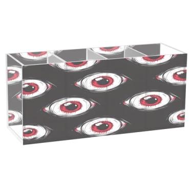 Imagem de CEBUGI Porta-lápis de acrílico com 4 compartimentos, organizador de lápis de olhos vermelhos, suporte de pincel de maquiagem para escritório em casa, escritório