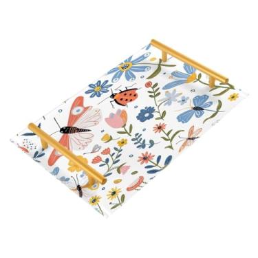 Imagem de Wassud Bandeja de banheiro floral de cor brilhante, bandejas de perfume, alça de maquiagem, cômoda, quarto, cozinha, mesa, 30 x 20 cm