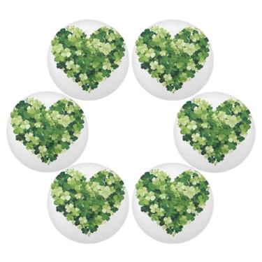 Imagem de Wassud Jogo americano conjunto de 6 tapetes redondos de coração verde para cozinha e jantar tapetes laváveis resistentes ao calor decoração de mesa 39 cm