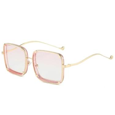 Imagem de JRLLFD Óculos de sol de metal com armação grande para idosos, femininos e masculinos, óculos de sol clássicos de luxo para dirigir, uso externo, UV400 (degradê rosa)