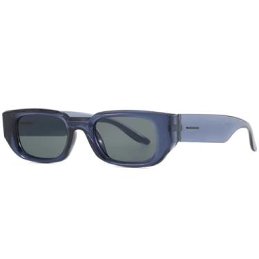 Imagem de Óculos de sol quadrados com armação pequena da moda, femininos e masculinos, clássicos, com rebites, para dirigir e viajar, UV400 (azul e cinza)