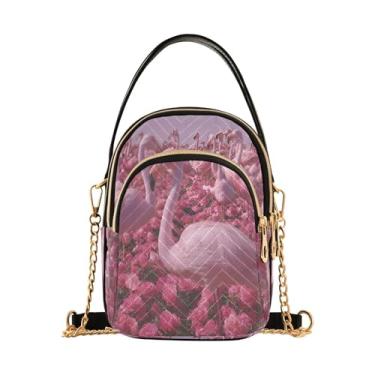 Imagem de CEBUGI Bolsa tiracolo feminina clutch para telefone Flamingo Rose elegante bolsa de ombro com alça de corrente removível