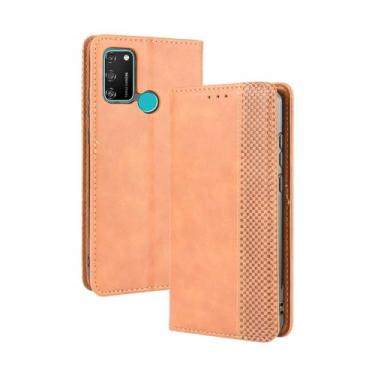 Imagem de Capa flip de couro para HUAWEI Honor Play 9A,Flip magnético retro,Caso de telefone de couro PU,Design de carteira com 3 slots de cartão e 1 clipe de dinheiro -Brown