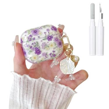 Imagem de Reownest Capa compatível com AirPods 4 com kit de limpeza, estampa de flores fofas, design moderno floral transparente com chaveiro, capa protetora de TPU macio à prova de choque para meninas e