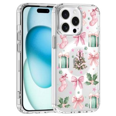 Imagem de JOYLAND Capa magnética para iPhone 16, capa com padrão de Natal compatível com MagSafe, capa de telefone transparente, capa protetora de TPU macio antiamarelamento, capa protetora à prova de choque