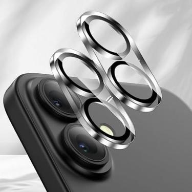 Imagem de TTIMORE Protetor de lente de câmera para iPhone 16/iPhone 16 Plus/iPhone 17 - vidro temperado, cobertura total, antiarranhões, pacote com 2