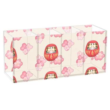 Imagem de Burbuja Bonitos porta-canetas de acrílico Daruma Dolls, 4 compartimentos, suporte de lápis transparente para pincéis de maquiagem, acessórios de mesa de escritório em casa