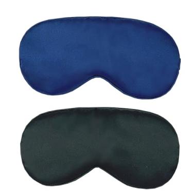 Imagem de 2 máscaras de olhos de seda simulada para dormir com homens e mulheres com alça elástica ajustável para dormir bloqueando luzes de viagem relaxamento - preto 3, azul marinho 1