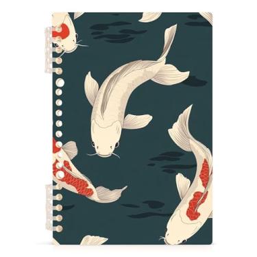 Imagem de Burbuja Caderno japonês de peixe, papel pautado universitário A5 com 60 folhas, fichário para escritório, 1 pacote