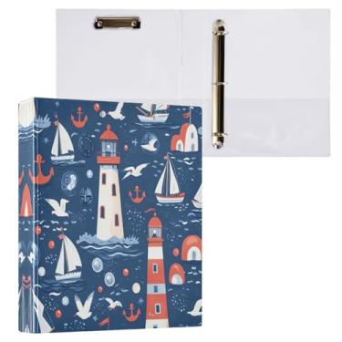 Imagem de STAYTOP Seagull Lighthouse Organizador de fichário redondo, fichário de 3 anéis com prancheta (carta A4), fichário fofo para material de escritório escolar