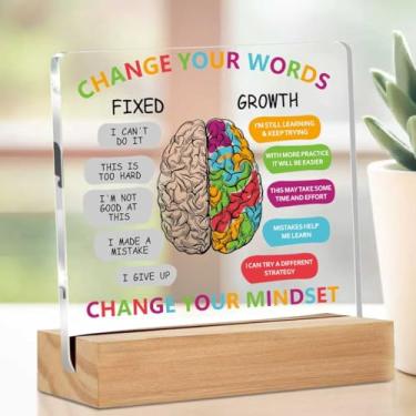 Imagem de Placa acrílica com citação inspiradora para decoração de escritório, placa decorativa de mesa transparente educativa com suporte, suprimentos de canto calmo, psicólogo terapeuta, escritório, casa