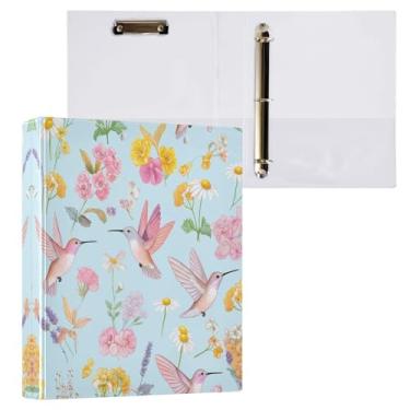 Imagem de STAYTOP Beautiful Flowers Organizador de fichário redondo de beija-flor, fichário de 3 anéis com prancheta (carta A4), fichário fofo para material de escritório escolar