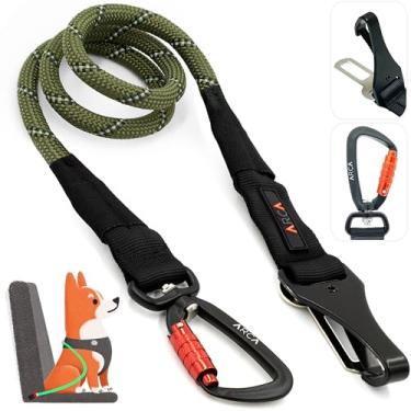 Imagem de Cinto de segurança para cães para carro | Cinto de segurança universal para animais de estimação com corda de escalada refletiva, mosquetão de alumínio de aviação com giro de 360° e trava automática