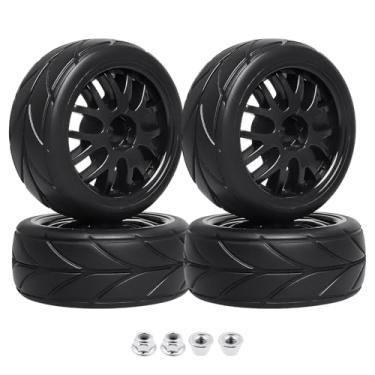 Imagem de CrazyHobby Rodas hexagonais pré-coladas OD 6.5 cm 12 mm e pneus de borracha de 26 mm para escala 1/10 na estrada carro de corrida Drift RC Touring Car, conjunto de 4 (Cor E)