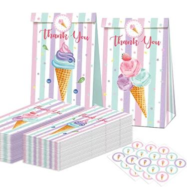 Imagem de 24 peças adoráveis sacos de agradecimento de sorvete com 36 adesivos, embalagem de lembrancinha de festa de aniversário e presente