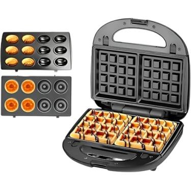 Imagem de Máquina de Waffle, Donuts e Cupcake 3 em 1 - Placas Antiaderentes Removíveis. Aparelho Elétrico Multifuncional para Lanches e Sobremesas 110 V