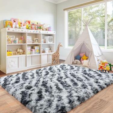 Imagem de Quntue Tapetes para quarto, tapete felpudo ultramacio 12 x 18 cm para sala de estar, tapete cinza antiderrapante de pelúcia moderno macio para crianças, meninas e meninos, dormitórios, berçário