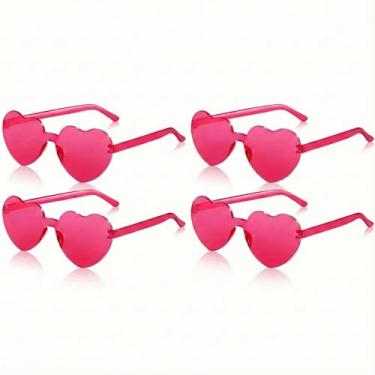 Imagem de LIEBCTRL 4 peças de óculos de sol em forma de coração para mulheres meninas rosa choque fofo óculos de sol neon estéticos óculos de sol festa baile acessórios dia dos namorados