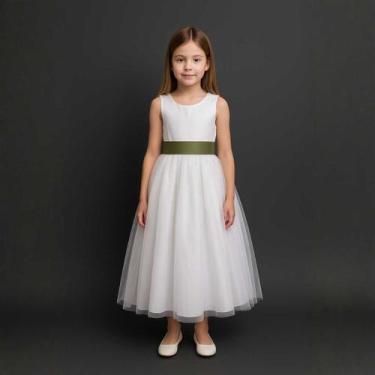 Imagem de Vestido Infantil Longo Branco Faixa E Laço VERDE OLIVA REF4072 - Só Ma