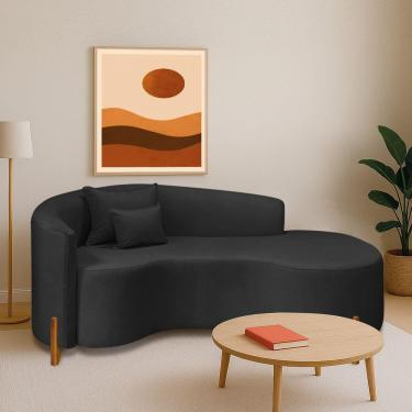 Imagem de Divã Recamier Curvo Sala De Estar Recepção Inglaterra 180cm Pés Madeira Lado Direito Bouclé Preto