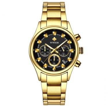 Imagem de Relógio Masculino De Quartzo Em Aço Inoxidável Luminoso Impermeavel Preto Dourado