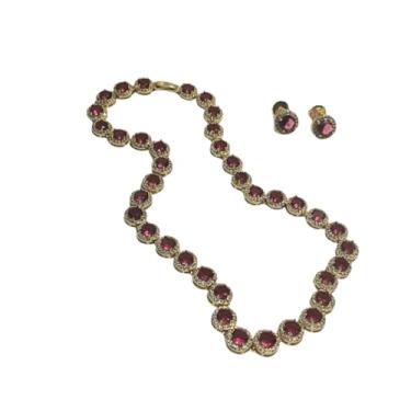 Imagem de Conjunto de Colar e Brincos com Pedras Vermelhas, Estilo Vintage, Semi Joias Douradas