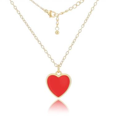 Imagem de Dlismno Colar com pingente de coração delicado com corrente banhada a ouro 18K, pingente de coração esmaltado, 45-50 cm, Medium, Metal, Zircônia cúbica