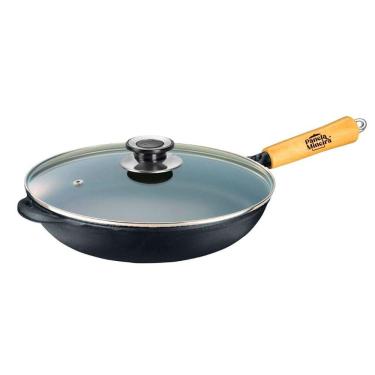 Imagem de Frigideira Wok De Ferro Cabo Madeira Panela Mineira Tv 28cm