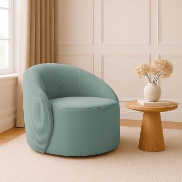 Imagem de Poltrona Decorativa Orgânica Giratória Lua Cotelê-veludo D03 - D'rossi Menta