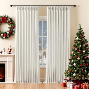 Imagem de Cortinas plissadas de linho, 2 painéis, 2 painéis para sala de estar, plissado, natural, com ganchos, anéis, aba traseira, filtro de luz, tratamento de janela, cortinas para quarto, sala de jantar