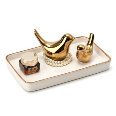 Imagem de Bandeja organizadora decorativa de cerâmica para cômoda, vaso sanitário, perfume, suporte de esponja, dispensador de saboneteira para bancada de cozinha, branco reativo