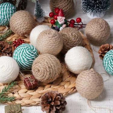 Imagem de Soulchen 24 peças de enfeites de bola de Natal rústicos, esferas neutras de 6 cm, bolas decorativas, boho, fazenda, corda de juta, bolas feitas à mão para decoração de árvore de Natal, tigelas de